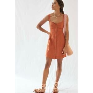 Anthropologie Maeve Linen Mini Dress Size XS Burnt Orange Twist Front Button Up